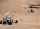 Helicóptero e robô em Marte