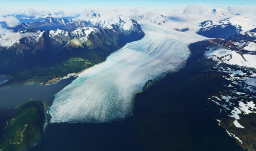 Derretimento de geleira evidenciando os riscos climáticos para o mundo