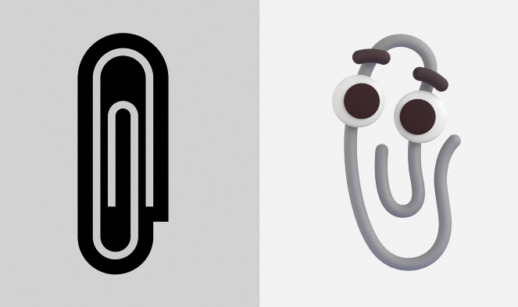 Clippy, o personagem em formato de clipe de papel, olhos e sobrancelha da Microsoft