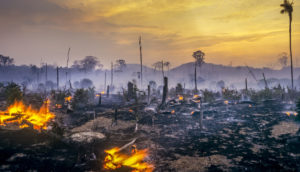 Imagem de queimada na região da floresta Amazônica, alusivo ao aquecimento global