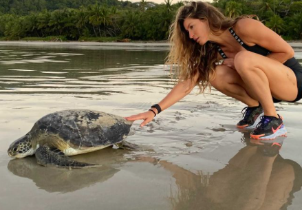  Gisele Bündchen libertou a tartaruga do lixo e a ajudou a voltar para o mar | Foto: Reprodução/Instagram