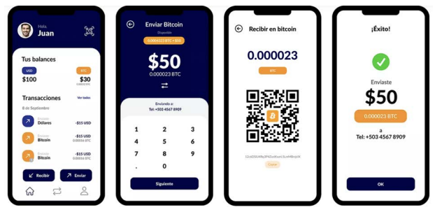 Layout do aplicativo Chivo Wallet, carteira digital oficial de El Salvador usada para transações com Bitcoin | Foto: Reprodução