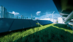 painéis solares e turbinas eólicas, alusivas ao investimento em empresas que aderem a agenda esg